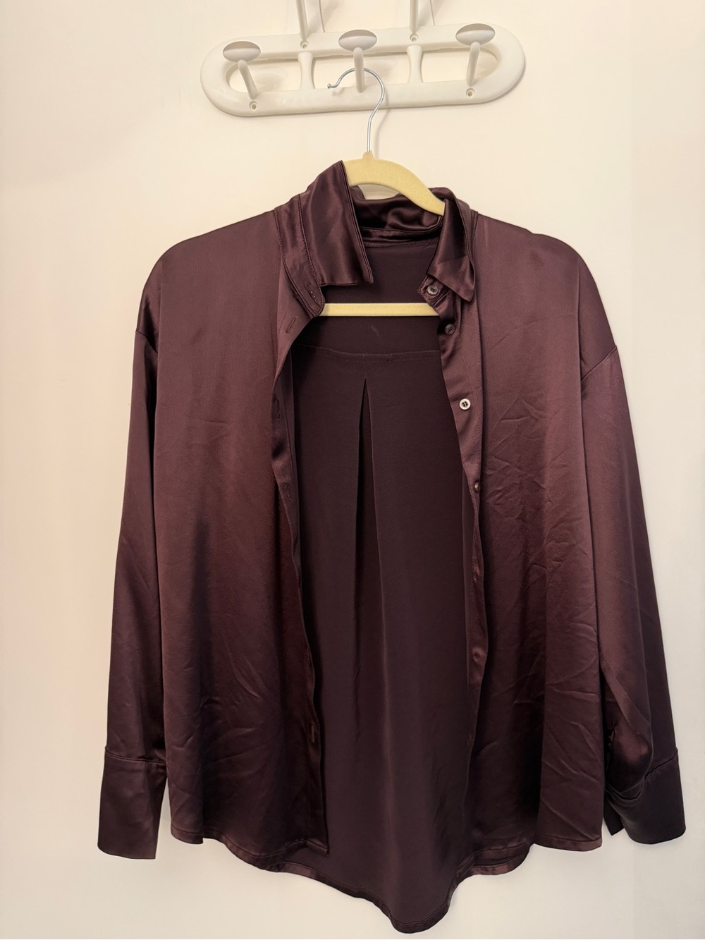Women’s Satin Button-Up Shirt in Mocha Brown